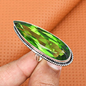 Handcrafted 925 Sterling Silver Green Gemstone <b>Ring</b> Large Marquise Cut <b>Statement</b> <b>Ring</b> Vibrant Big Stone Wholesale Jewelry - Product Image 1