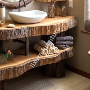 Lujoso Lavabo de Madera Maciza Artesanal Moderno y Ecológico con Espejo Incluido y Diseño Artístico de Corteza de Árbol - Product Image 3