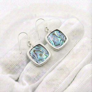 Handmade <b>Solid</b> 925 Sterling <b>Silver</b> Gemstone <b>Earrings</b> Bezel Setting Abalone Shell Square Boho Dangle Drop <b>Earrings</b> For Women - Product Image 4