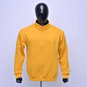 เสื้อสเวตเชิ้ตผู้ชายคุณภาพพรีเมียม สีเหลือง คอตั้ง ซิป ¼ ตัว ทรงปกติ ผ้าเฟรนช์เทอร์รี่ สีพื้น ใส่ได้ในฤดูใบไม้ร่วง พร้อมปรับแต่งได้ - Product Image 1