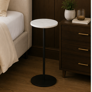 Modern Round <b>Marble</b> <b>Top</b> <b>Side</b> <b>Table</b> with Black Metal Base Minimalist Bedroom Furniture Decorative Accent <b>Table</b> - Product Image 1