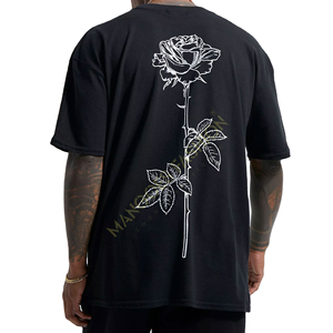 เสื้อยืดแขนสั้นผู้ชายแบบลำลองที่ปรับแต่งได้ พิมพ์ลายก้านกุหลาบแบบเส้น |   ปรับแต่งสไตล์ของคุณ เป็นมิตรกับสิ่งแวดล้อม 100% - Product Image 2
