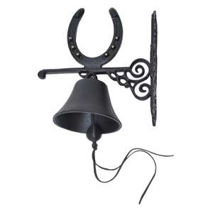 Campana de metal artesanal para colgar en la pared, acabado negro, resistente al óxido, estilo rústico. - Product Image 5