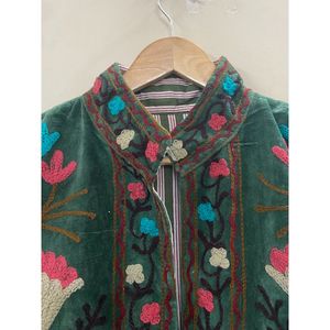 Hand Embroidered Velvet Cotton Jacket <b>Women</b> Full Sleeve Mandarin Collar Winter Bohemian Heart Pattern <b>Coat</b> - Product Image 3