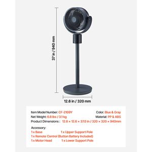 Ventilatore oscillante da 7 pollici con piedistallo, motore DC a 12 velocità e 3 modalità, timer 15H e telecomando, compatibile con prese 110V, compatibile con spine AU e US - Product Image 6