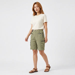 Shorts pour hommes 100% coton, taille mi-haute, multi-poches, respirants, décontractés, style Bermuda - Product Image 3