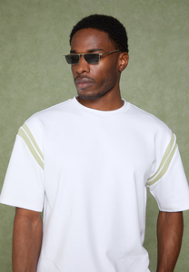 Camiseta Blanca de Manga Corta para Hombre con Ribete en Contraste, Corte Regular, Cuello Redondo, Tejido de Punto Jersey, Algodón - Product Image 6