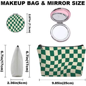 Set di Borse da Viaggio Personalizzate a Quadretti Verdi per Cosmetici con Specchio per Donne e Ragazze, Kit Organizzatore per Trucchi - Product Image 4