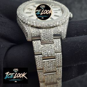ICE LOOK JEWELERY นาฬิกาข้อมือสแตนเลสสตีลสุดหรู 40 มม. หน้าปัดทรงกลม ควอตซ์ อนาล็อก แฟชั่นสำหรับทุกเพศ หน้าปัดแซฟไฟร์ สายขนาด 20 มม. พร้อมฟังก์ชั่นวันที่และตัวล็อคแบบพับ - Product Image 4