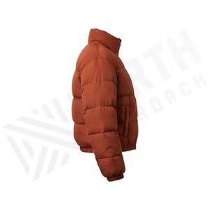 Chaqueta Acolchada para Mujer, Corta, Cuello Alto, Manga Larga, Relleno de Poliéster, Gruesa y Cálida, Color Sólido, Cierre de Cremallera - Product Image 3