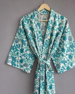 Robe kimono en coton respirant à imprimé numérique, col en V, fermeture à cordon, robe de bain florale pour femmes, robe décontractée légère - Product Image 4
