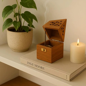 Wooden Sambrani Dhoop Batti Stand Handcrafted Traditional Incense <b>Holder</b> with Ash Catcher Decorative Aromatic Burner - Product Image 6