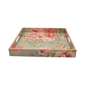 Plateau de service de table en bois imprimé émail carré nouveau Design cuisine restauration plateau de service en bois artisanat naturel - Product Image 2