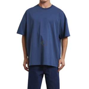 T-shirt pour homme bleu marine à épaules tombantes, coupe ample et carrée, en coton épais, fabricant de marques personnalisées - Product Image 1