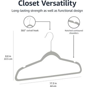 Appendiabiti Sottili in Velluto Antiscivolo Durevoli per Armadio Grigio/Argento Confezione da 100 per Cappotti Pantaloni Camicie - Product Image 3