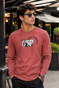 <b>Men's</b> <b>Long</b> <b>Sleeve</b> T-<b>Shirt</b> Pure Cotton O-Neck Solid for <b>Red</b> Regular Fit Casual Front Logo Breathable - Product Image 5