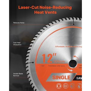 Lama circolare TCT da 12 pollici con 80 denti in lega affilati, attacco da 1 pollice, spessore 4 mm, per taglio legno a finitura fine - Product Image 5