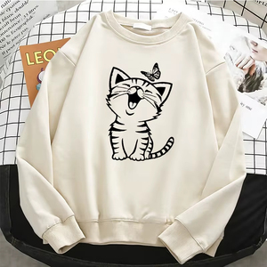 Sudaderas con capucha para mujer, diseño gráfico profesional, lindo gato con estampado de mariposa, sudaderas con capucha retro para mujer, sudadera de lana cálida, cuello redondo suave - Product Image 3