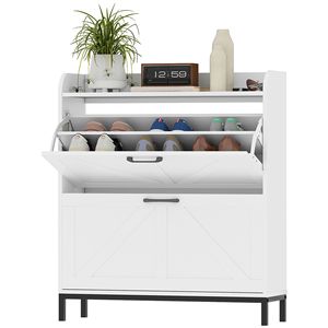 Organizer per scarpiere con 2 cassetti bianco portaoggetti per ingresso stretto con portascarpe per gambe - Product Image 1