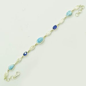 Bracelet classique en argent sterling 925 avec saphir bleu et larimar, design maillons de chaîne sertis en forme de goutte d'eau, pour femme, usage quotidien - Product Image 1