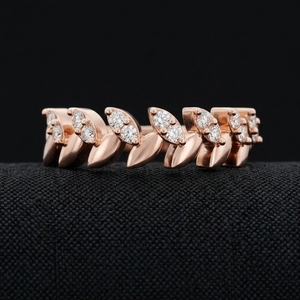 Anillo de Compromiso con Diseño de Hoja de Oro Rosa de 18K, Diamante Cultivado en Laboratorio de 0.189 CT, Certificado IGI, 3.19g, Oro Sólido, Engaste de Puntas, Minimalista, para Mujer - Product Image 1