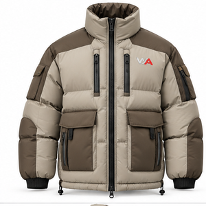 Chaqueta Acolchada Utilitaria para Hombre, Modelo 2026, Color Beige Marrón, Estilo Táctico, Múltiples Bolsillos, Cuello Alto, Abrigo de Invierno Grueso, OEM - Product Image 1