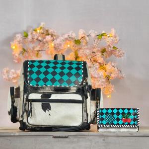 Famous Brand Designer Luxury Hand Tooled Checkered Leather Backpack Cowhide Travel Sport Backpacks With Wallet Combo <b>Set</b> - Product Image 1