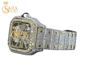 Nueva llegada de lujo pantalla analógica Moissanite diamante reloj negro blanco dos tonos banda de acero inoxidable caja cuadrada única Hip Hop - Product Image 2