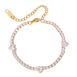 Nueva Pulsera de Tenis de Acero Inoxidable con Corazón de Circonita y Baño de Oro de 18K para Mujer, a la Moda - Product Image 2