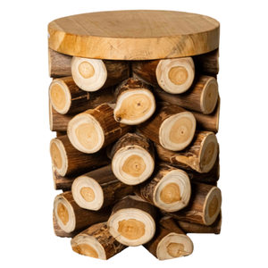 Tabouret en Branches de Teck Rustique ARTERRA Premium Organic Beauty – Artisanat Solide Fait Main pour Appartement, Villa, Entrepôt, Hôtel - Product Image 1