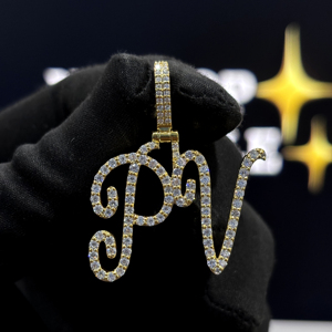Pendentif initial personnalisé en argent sterling 925 avec moissanite VVS, collier lettre serti de pierres - Product Image 3
