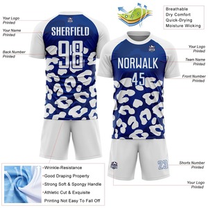 Ensemble de maillots de football personnalisés sublimés, imprimé léopard bleu et blanc, unisexe, adulte, évacuation de l'humidité, manches courtes, nom et numéro de l'équipe - Product Image 3
