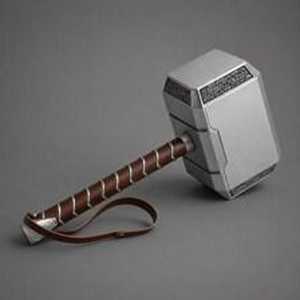 Réplique de marteau de Thor en métal argenté, objet de collection avec poignée et sangle en cuir marron, pièce d'art et d'exposition - Product Image 4