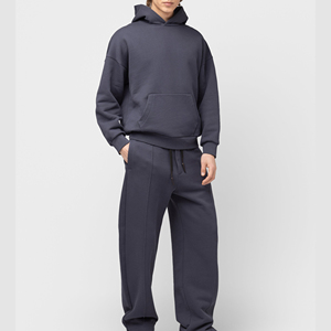 100% Cotton Fleece Oversized Tracksuit Embroidery Puff Print Hoodie and Sweatpants Set Custom Pullover Sweatsuit - Product Image 1