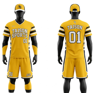 Uniforme de cheerleading en maille polyester premium 220 GSM, jaune et noir avec panneaux latéraux à rayures, sublimation, broderie, logo personnalisé - Product Image 1