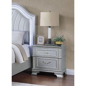 Mesa de Noche Elegante con Acabado Gris y 2 Cajones, Frente Decorativo con Brillo, 1 Pieza, para Decoración de Dormitorio - Product Image 5