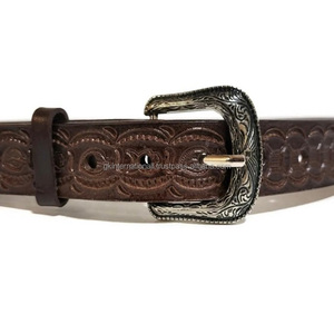 Ceinture d'outillage en cuir occidentale de gravure sculptée à la main classique pour hommes et femmes avec un ensemble de boucles en métal en laiton antique élégant - Product Image 5