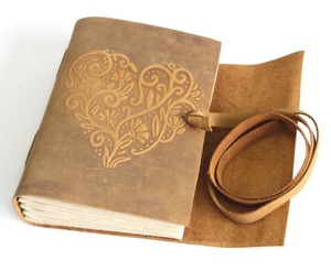 Rustic Charm With Decorative Leather Strings Stitching The Spine Lovely Vintage Embossed With The Heart Design Leather Journal - Product Image 3