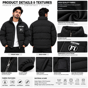 Custom <b>Men's</b> Puffer <b>Jackets</b> With Patch Design Windproof Winter Outerwear Wholesale Quilted Padded Coat Streetwear Supplier USA - Product Image 5
