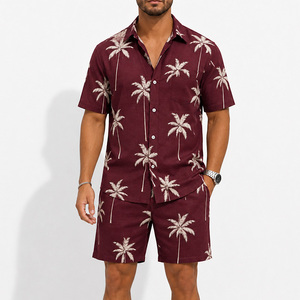 Conjunto de Dos Piezas para Hombre, Camisa de Manga Corta de Secado Rápido con Estampado de Palmeras y Pantalones Cortos, Ropa de Playa Informal de Verano, Estilo Hawaiano - Product Image 6