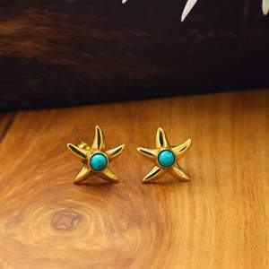 Pendientes de Estrella de Mar Chapados en Oro, Fabricante de Joyería de Pendientes de Estrella de Mar con Piedras Preciosas de Piedra Lunar Personalizadas, Proveedor de Jaipur, India - Product Image 3
