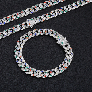 Collier chaîne cubaine en argent 925 avec accents de diamants multicolores cultivés en laboratoire, diamants certifiés, bijoux hip-hop légers - Product Image 5