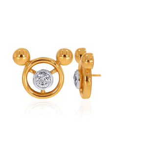 Aretes de Diamantes en Forma de Mickey Mouse, Color Amarillo Dorado, Corte Brillante Redondo, Diamantes Cultivados en Laboratorio, Joyería Unisex para Uso Diario - Product Image 4