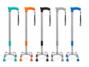 Bâton de marche à quatre pieds réglable en hauteur en acier doux pour personnes âgées et rééducation de la mobilité des patients - Product Image 1