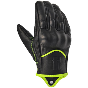 Gants de course en cuir à doigts entiers, noirs avec surpiqûres vert lime, sangle de poignet réglable, unisexe, pour la conduite et l'usage en extérieur - Product Image 3