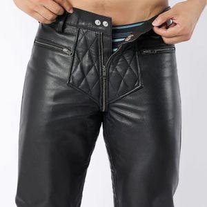 Pantalones de cuero de cordero para hombre, antiarrugas, de secado rápido, acolchados, con cremallera completa en la espalda, estilo motero. - Product Image 5