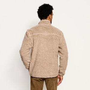 Veste zippée intégrale en polaire sherpa beige personnalisée avec poche poitrine bleu foncé et poches latérales zippées – Haut décontracté et chaud pour l'extérieur - Product Image 3