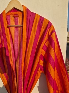 Peignoir en coton rayé pour femme, style kimono bohème, robe de plage légère, tenue décontractée, robe portefeuille pour l'été - Product Image 5