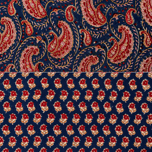Tissu en coton bleu marine à motif floral cachemire imprimé à la main pour robe, kurta, couture, artisanat, textile de maison, vêtements, vente en gros - Product Image 5