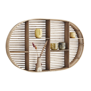 Minimalist Oval Rattan Bamboo Wall Shelf Decorative Storage <b>Rack</b> for Living Room and Entryway Wholesale - Product Image 2